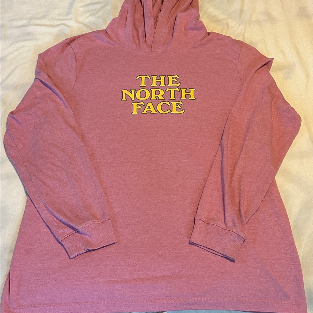 Women’s The North Face Dusty Rose Hoodie with Yellow Logo Size Medium
